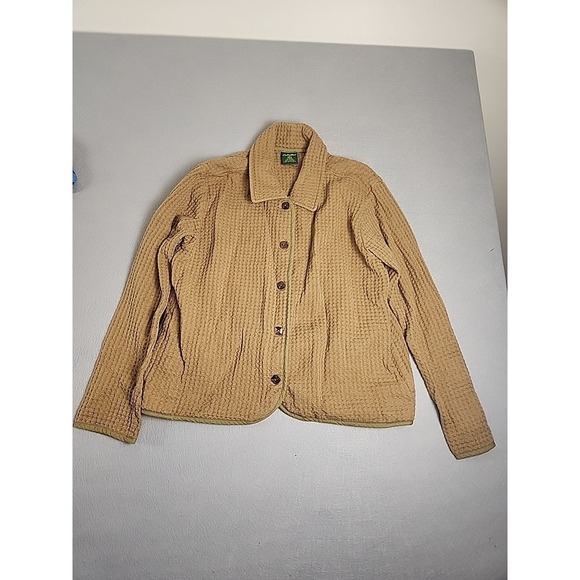 Cabela's Jackets & Blazers - Cabelas Womens L Waffle Heavy Knit Tan Button Front Shacket Jacket Sweater